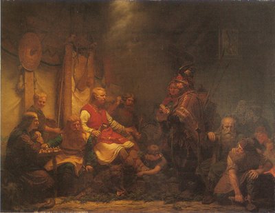 Los mensajeros del Rey Ella ante los hijos de Ragnar Lothbrok de August Malmström