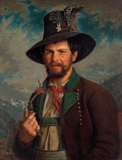 Granjero tirolés en traje tradicional de Stubai de August Pezzey d. Ä.
