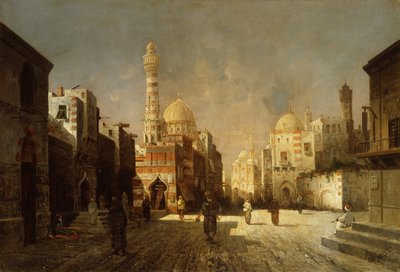 Escena de una calle árabe (óleo sobre lienzo) de August Siegen