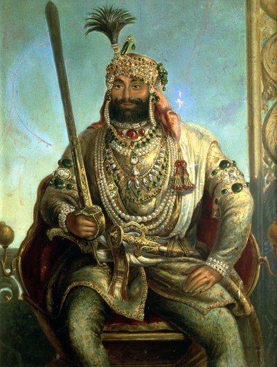 Retrato del Maharajá Sher Singh, en traje real, c.1850 de August Theodor Schoefft