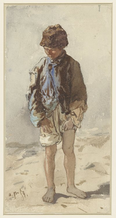 Niño húngaro, de pie, descalzo y con un gorro de piel de August Xaver Carl von Pettenkofen