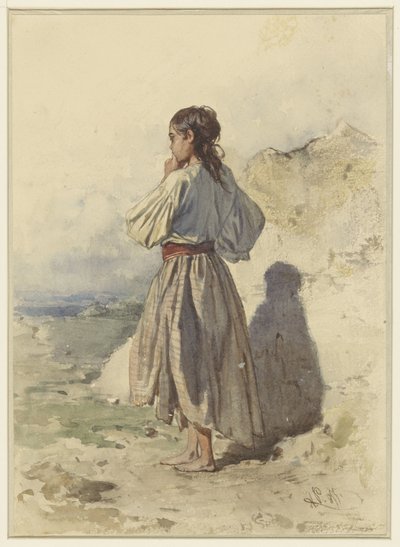 Mujer húngara, de pie, tres cuartos a la izquierda, vista desde atrás de August Xaver Carl von Pettenkofen