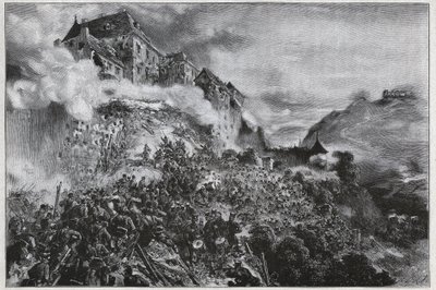 La Revolución Húngara de 1848-1849: Rebeldes húngaros asaltan el Castillo de Buda el 21 de mayo de 1849 - después de una litografía de August von Pettenkofer de August Xaver Karl von Pettenkofen