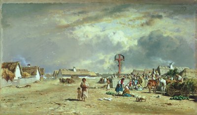 El mercado en Szolnol, Hungría de August Xaver Karl von Pettenkofen