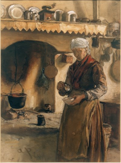 Campesina italiana en el fogón de August von Pettenkofen
