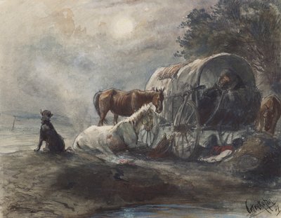Pasar la noche en un vagón cubierto. de August von Pettenkofen