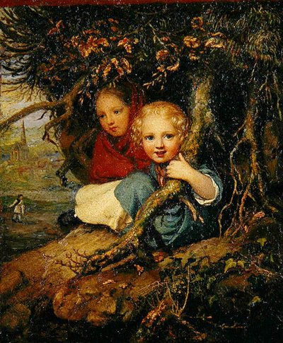 Dos Niños bajo Raíces de Árbol, c.1840 de August von der Embde
