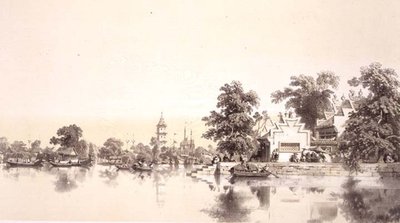 Templo, Pagoda y Pueblo en el Canal Macao-Cantón, lámina 22 de 