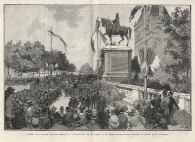 París - Discurso del Sr. Darlot durante la inauguración el 15 de julio de 1888 en el Hôtel de Ville de París de la estatua de Etienne Marcel - Dibujo de Gerardin en “The Illustrous World” de 1888 de Auguste (after) Gerardin