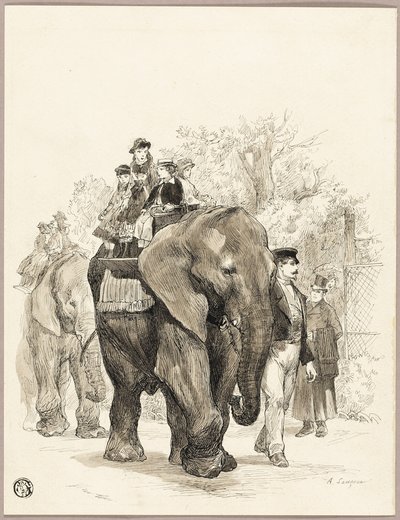 Elefante con jinetes en el Jardin des Plantes, París de Auguste Andre Lancon