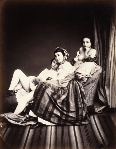 Tres mujeres desnudas en una chaise longue, c.1850 de Auguste Belloc