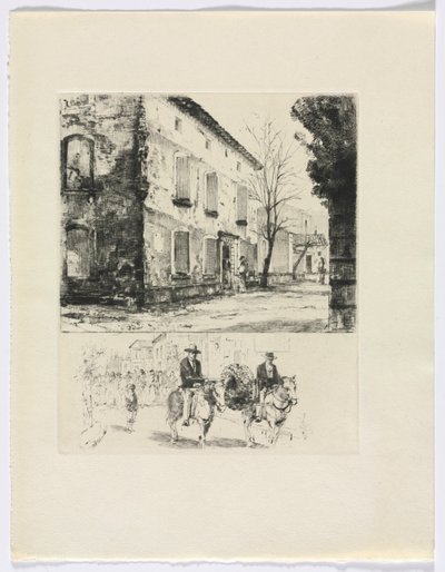 Frédéric Mistral: Mémoires et Recits de Frédéric Mistral: edificio/ figuras a caballo (insertar después de la p. 224) de Auguste Brouet