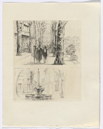 Frédéric Mistral: Mémoires et Recits de Frédéric Mistral: escena callejera/fuente (insertar después de la p. 120) de Auguste Brouet