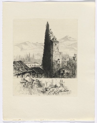 Frédéric Mistral: Mémoires et Recits de Frédéric Mistral: torre en paisaje/ hombre y caza muerta (insertar después de p. 200) de Auguste Brouet