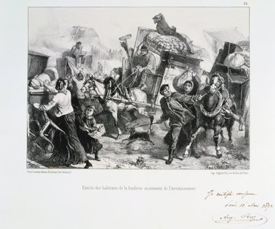Residentes de los suburbios llegando a París antes de que los prusianos sitien la ciudad, 1870-1872 de Auguste Bry