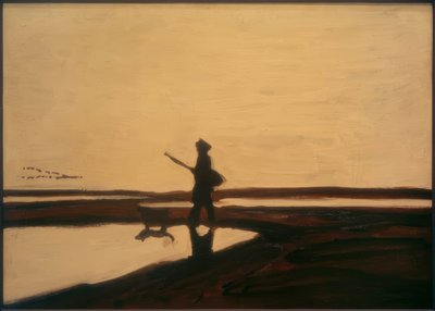 El cazador y su perro en la Camarga de Auguste Chabaud