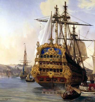 El navío “Le Foudroyant” en el puerto de Brest en 1724 (detalle) de Auguste Etienne Francois Mayer