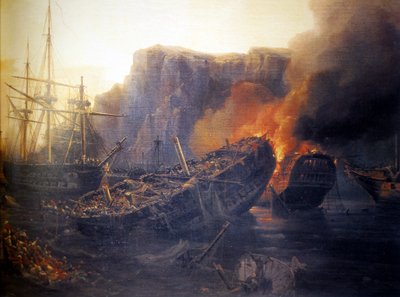 En francés:  Le soir de la bataille de Navarin, 1827 Tarde de la batalla de Navarino de Auguste Etienne Francois Mayer