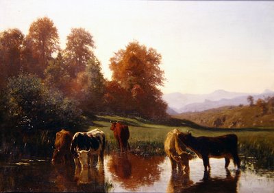 Ganado bebiendo agua de Auguste Francois Bonheur