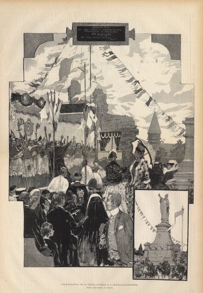 Inauguración de la Estatua del Papa Urbano II en CHATILLON-SUR-MARNE el 21 de julio de 1887. Dibujo de Auguste Francois Marie Gorguet, en París ilustre de 1887 de Auguste Francois Gorguet