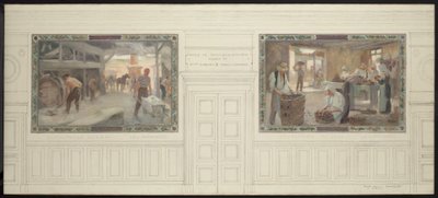 Boceto del salón de bodas del ayuntamiento de Montreuil-sous-Bois: Explotación del sol y producción del sol de Auguste Francois Gorguet