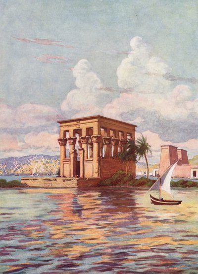 En la isla de Philae, Egipto (litografía en color) de Auguste Gerardin
