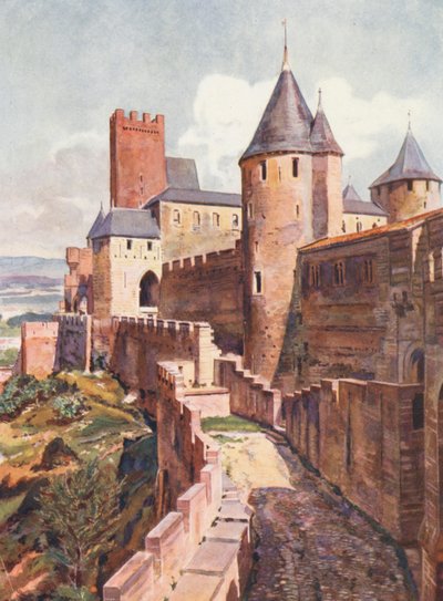 Francia: La Cite De Carcassonne (litografía en color) de Auguste Gerardin