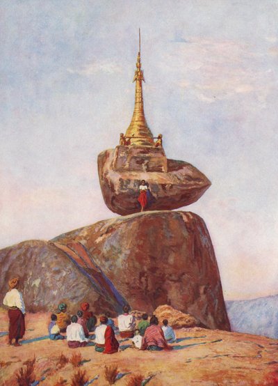 Pagoda de Sampan, Birmania (litografía en color) de Auguste Gerardin