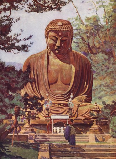 El Daiboutsou de Kamakoura, Japón (litografía en color) de Auguste Gerardin
