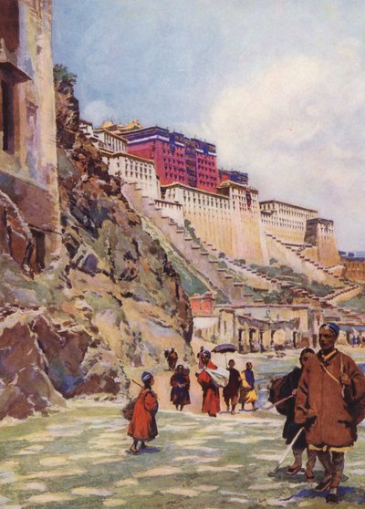 El Potala, Tíbet (litografía en color) de Auguste Gerardin
