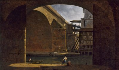 El puente y la bomba de Notre-Dame, vistos desde el abovedado Quai de Gesvres, 1816 (óleo sobre lienzo) de Auguste Jacques Regnier