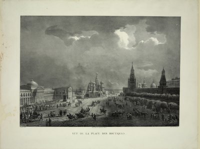 Filas comerciales superiores en la Plaza Roja de Moscú, c. 1830 de Auguste Jean Baptiste Antoine Cadolle