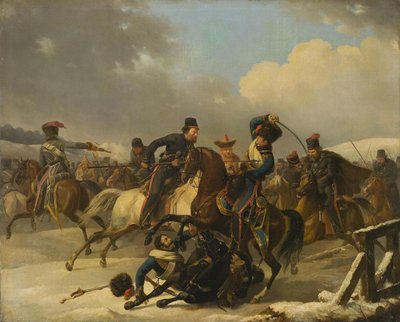 Cosacos persiguiendo a soldados franceses en retirada, 1812, 1827 de Auguste Joseph Desarnod