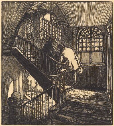 Escalera de la casa donde estaba el Chateau Rouge, publicado 1901 de Auguste Lepere