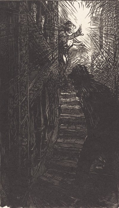 Escalera esculpida rue Boutebrie, publicada 1901 de Auguste Lepere