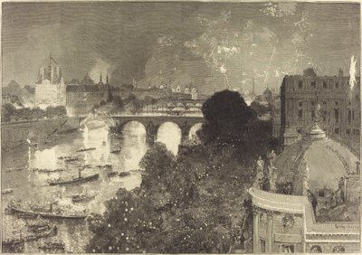 El 14 de julio. Iluminación del Sena desde el Pont Neuf hasta el Pont au Change de Auguste Lepere