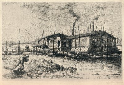 Viejos barcos de lavado en Grenelle, 1915 de Auguste Louis Lepère