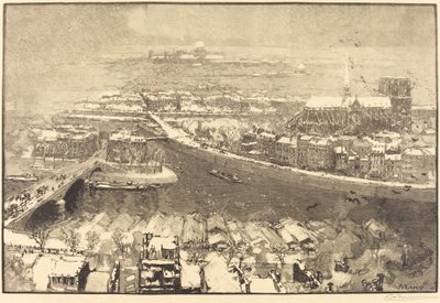 París bajo la nieve, vista desde St.-Gervais de Auguste Lepere