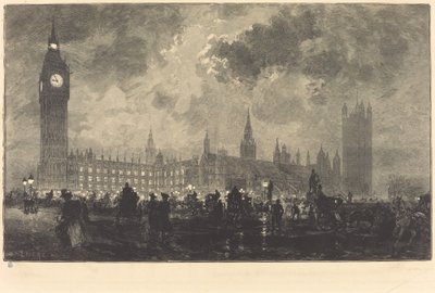Parlamento a las 9 en Punto de la Noche - Londres de Auguste Lepere