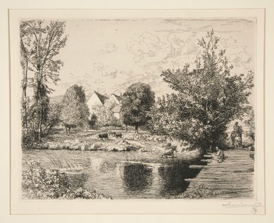 Vieille passerelle, bords du petit Morin (Pasarela antigua, Orillas del Pequeño Morin) de Auguste Lepere