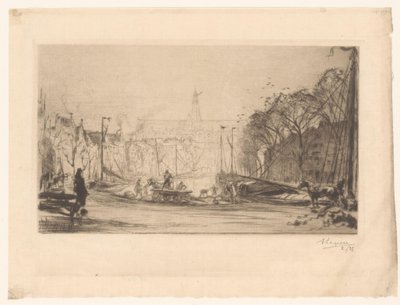 Vista del Spaarne y de la iglesia de San Bavón de Auguste Lepère (signed by artist)