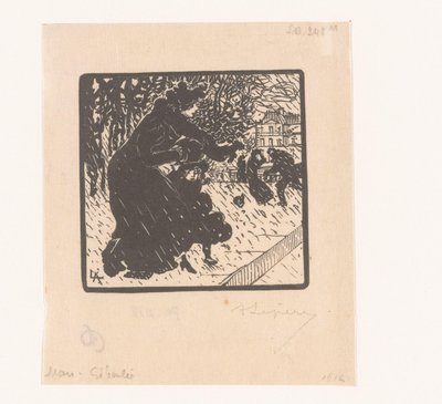 Mujer y niño en una tormenta
Giboulées au Luxembourg
Mars Giboulée (título en el objeto)
Enero, febrero y marzo de 1894 (título de la serie)
Janvier, Février et Mars 1894 (título de la serie) de Auguste Lepère (signed by artist)
