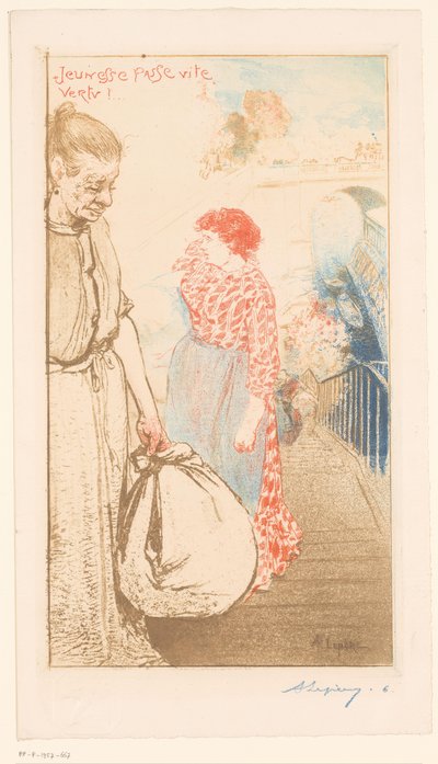 Lavanderas en una escalera del Sena
¡Jeunesse passe vite vertu! (título en el objeto) de Auguste Lepère (signed by artist)