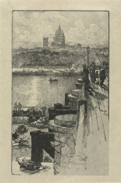 [Pescadores en un muelle, París] de Auguste Louis Lepère