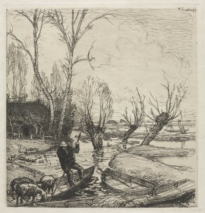 [Hombre en un bote con tres ovejas] de Auguste Louis Lepère