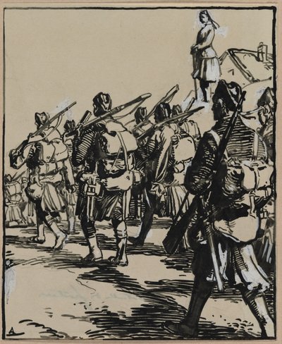 Bataille des frontières: groupe des soldats britanniques de Auguste Louis Lepère