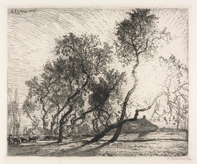 Granja con Álamos de Holanda de Auguste Louis Lepère