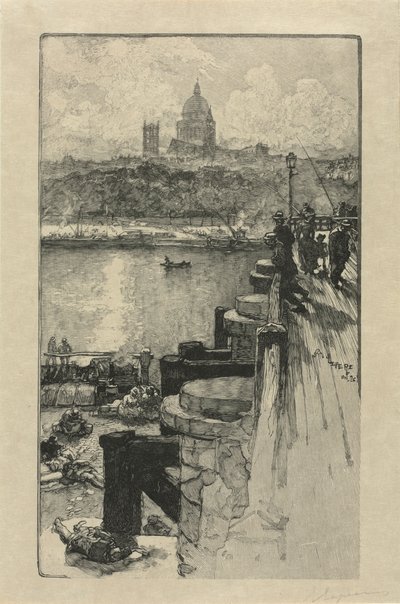 [Pescadores en un muelle, París] de Auguste Louis Lepère