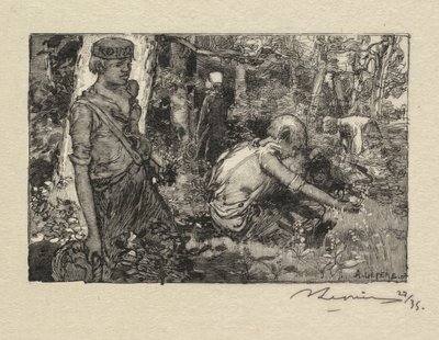 Bosque de Fontainebleau: Recogiendo Lirios del Valle La Forêt de Fontainebleau..., 1890 de Auguste Louis Lepère