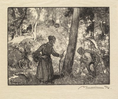 Bosque de Fontainebleau: Cazadores de Hongos en el Rocher Bernard La Forêt de Fontainebleau, 1890 de Auguste Louis Lepère